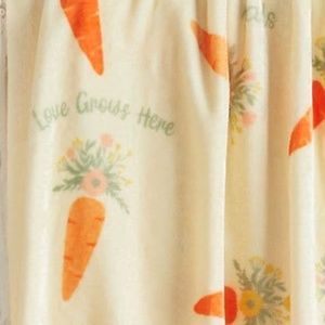Love Grows Here w Carrots  Plush Printed Throw  Easter Spring NEW